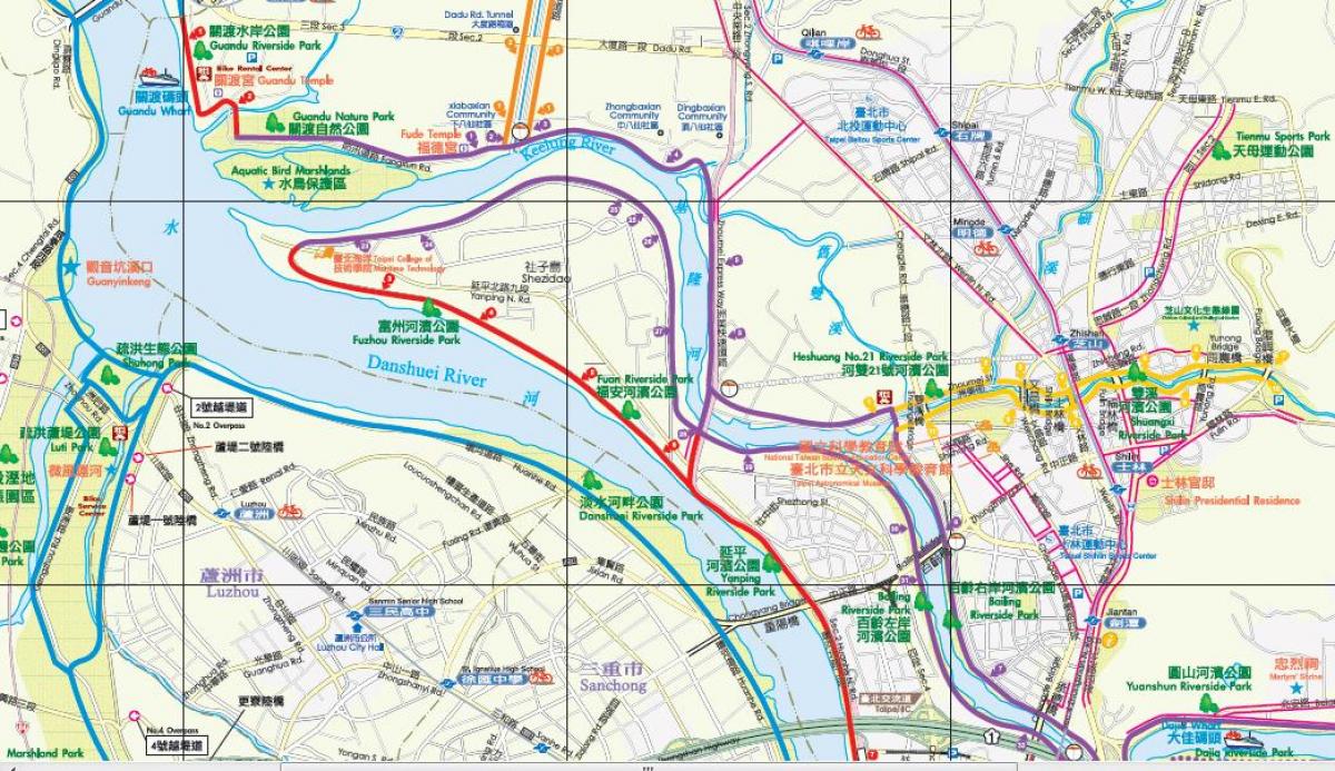 mapa Taipei cesta na bicykli