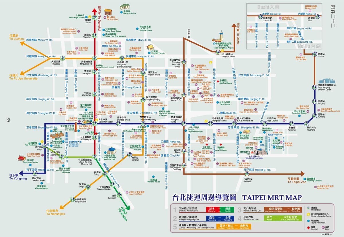 taiwan mrt mapu s atrakciami