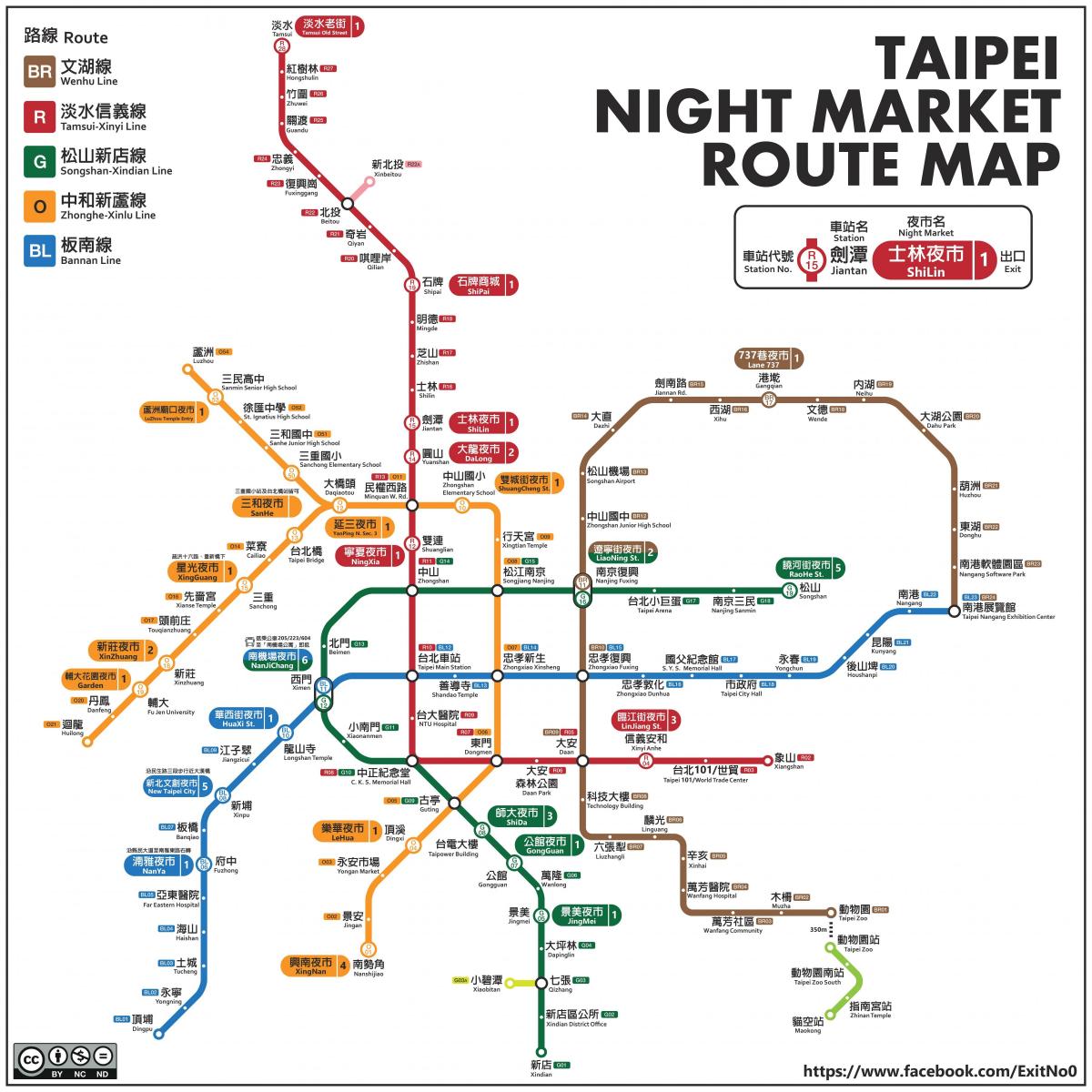 mapa Taipei nočné trhy