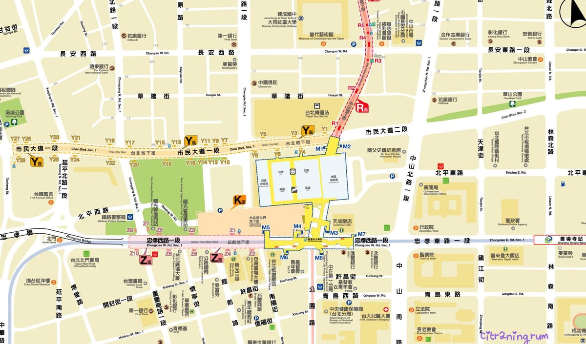 mapa Taipei podzemné mall