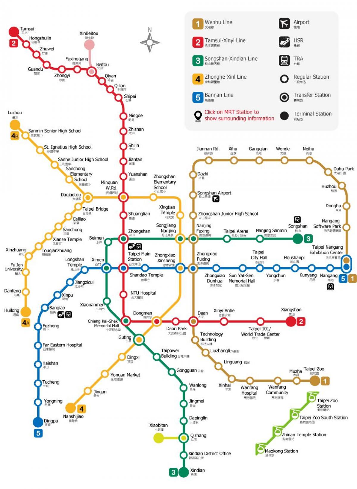 Taipei rýchly tranzit mapu