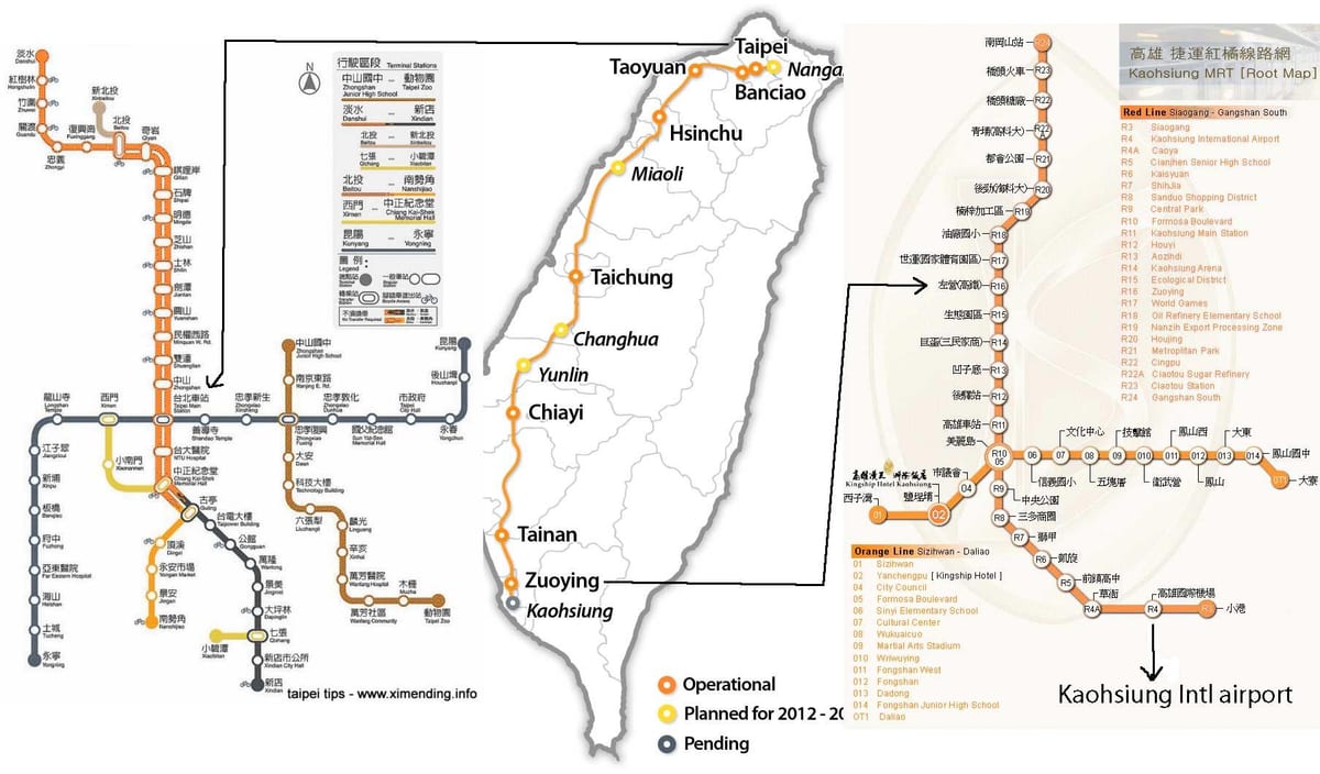 mapa Taipei vysokorýchlostné železničné stanice