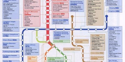 Mapa Taipei mrt mapy a zaujímavé miesta